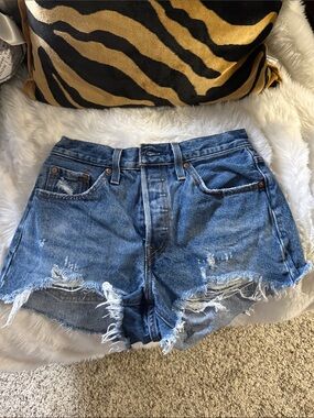 Levi's Blue Distressed Denim Cutoff Shorts